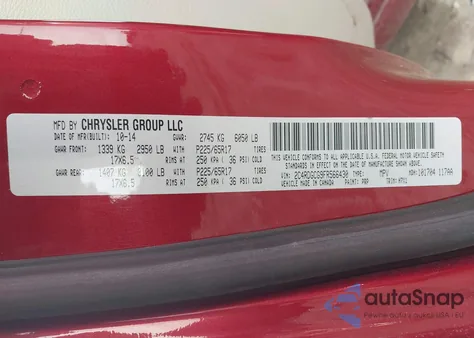 2015 Dodge Grand Caravan Sxt z USA, uszkodzony, nr VIN 2C4RDGCG9FR566430